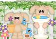 Gardening Bunnies with Little Blue Birds A4