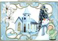 Pretty Christmas Church with Snowman A4