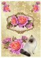 Cute Kitty with Peach/pink Roses on Pop Up Card