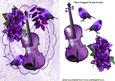 Pretty Purple Flowers with Violin and Birds on Lace