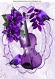 Pretty Purple Flowers with Violin and Birds on Lace A4