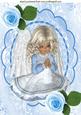 Little Angel Praying with Blue Roses on Lace A4