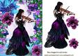 Fantasy Flowers in Pink/blue with Lady Playing Violin