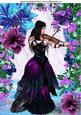 Fantasy Flowers in Pink/blue with Lady Playing Violin A4