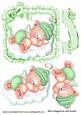 Sleepy Green Boy Angel Teddy in Ruffel Satin Frame