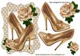 Pretty Gold Sparkle Shoes with Rainbow Rose