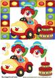 Little Clown in His Jolly Car with Birthday Cake