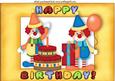 Birthday Clowns with Cake and Pressie A4