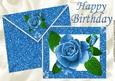 Blue Painted Rose on Glitter Card & Envelope A4