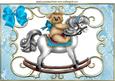 Teddy on Rocking Horse with Blue Bow A4