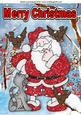 Santa with Cat and Little Birds in the Snow A4