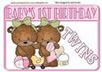 Twin Girl Teddies 1st Birthday A4