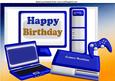 Computer and Various Games Gadgets in Blue A4