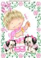 Sweet Little Girl in Frame of Roses & Puppies A4