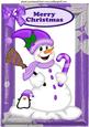 Snowman in Purple with Cute Little Penguin A4