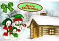 Cottage in the Snow with Snowman Family A4