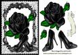 Beautiful Black Rose, Sparkle Black Shoes in Lace Frame