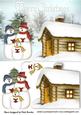 Snowman Family Singing with Cottage