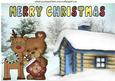 Teddy with Reindeer in the Snow with Cottage A4