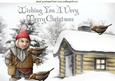 Gnome Feeding Birds in Silver with Cottage A4