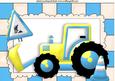 Blue Digger with Cone and Roadwork Sign A4