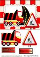 Road Works Ahead, with Red Truck and Sign