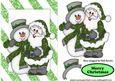 Santa and Snowman in Green Glitter in Striped Frame