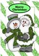 Santa and Snowman in Green Glitter in Striped Frame A4