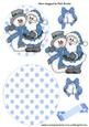 Santa in Blue with Snowman, Rocker Card