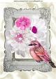 Pink Shades of Flowers with Bird in Antique Frame A4