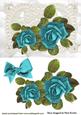Beautiful Turq Roses on Vintage Lace with Bow