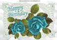 Beautiful Turq Roses on Vintage Lace for Birthday A4