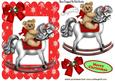 Teddy with Santa Hat on Rocking Horse in Star Frame