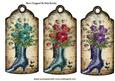 Vintage Boot with Flowers on Vintage Music Tags