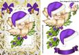 Cute Robin in Purple Santa Hat on Holly with Bells