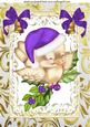 Cute Robin in Purple Santa Hat on Holly A4
