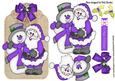 Santa and Snowman in Purple on a Tag