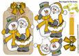 Santa and Snowman in Gold on a Tag