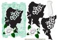 Vintage Silhouette Lady on Green Floral Frame