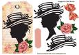 Beautiful Silhouette Lady in Hat on Rose Tag