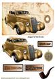 Vintage Car with Pipe and Pocket Watch on a Vintage Tag