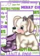 Cute Puppy with Purple Christmas Stocking and Bow A4