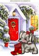 Cute Puppy with Stocking with Snow Cottage A4