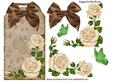 Cream Roses with Brown Bow on a Tag with Butterflies