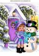Little Girl in Her Purple Coat with Snowman A4