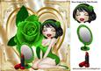 Cute Little Lady with Lippy, Green Rose on Heart 8x8