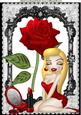Blond Babe! with Red Rose and Lippy in Black Lace Frame A4