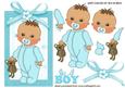 Cute Baby Boy in Turq Babygro with Dummy on a Tag