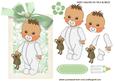Cute Baby Boy in White Babygro with Dummy on a Tag