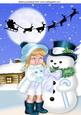 Little Girl with Lovely Snowman in the Snow A4